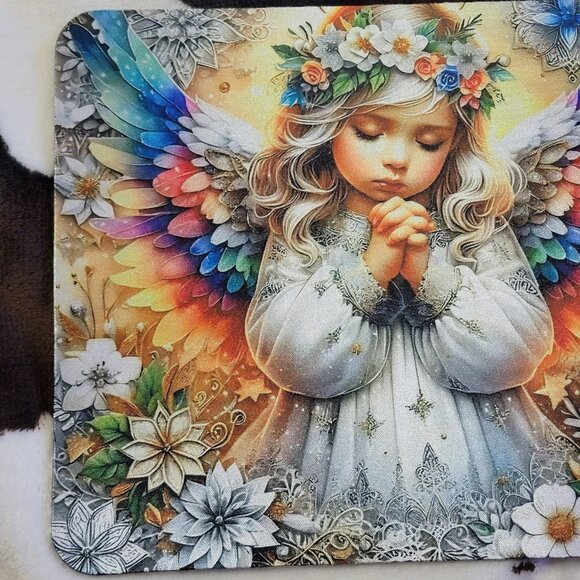 Praying Angel Colorful Wings Computer Non Slip Custom Mouse Pad - Picture 3 of 12